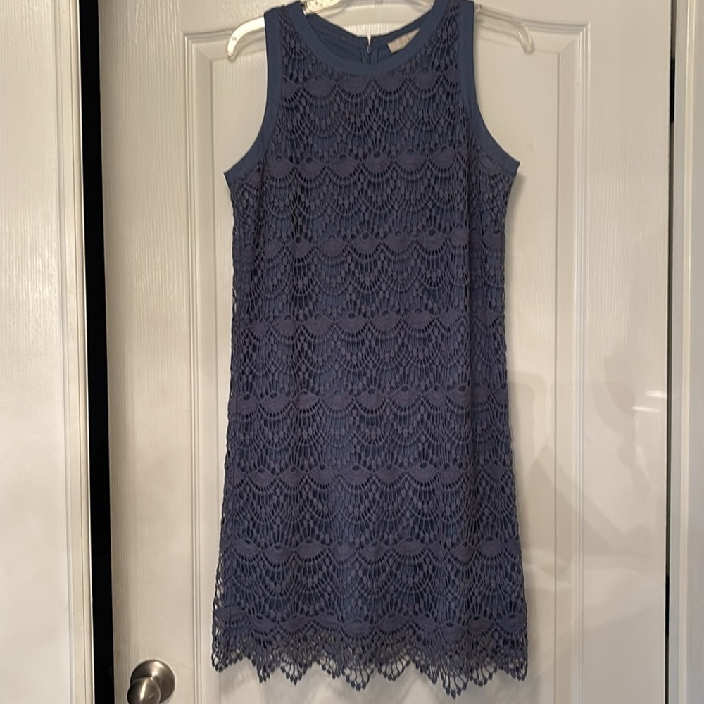 LOFT Size 10 Lace Overlay Dress in Slate Blue